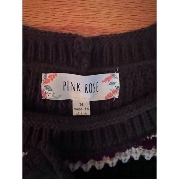 PINK ROSE SIZE M CHARCOAL GRAY STRIPED SWEATER WITH SPLITS ON SIDES - Picture 6 of 7